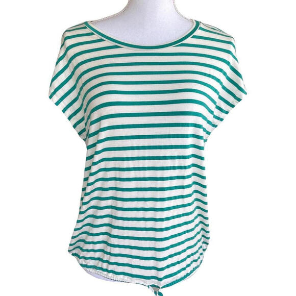 Green Envelope Women’s Striped Casual Top – Green & White – Size Small - Picture 2 of 4